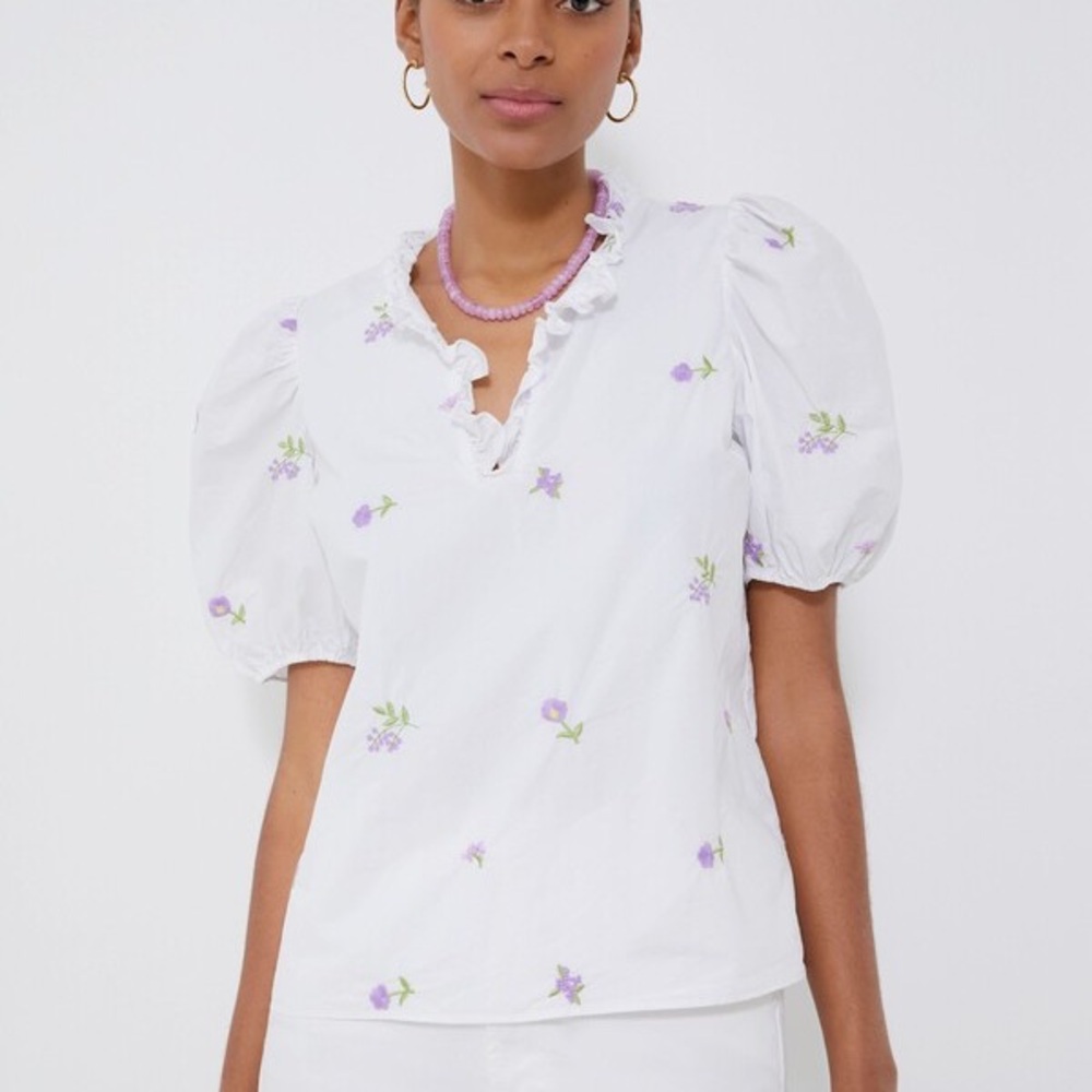 Luminary White and Purple Floral Embroidered Sara Blouse Small